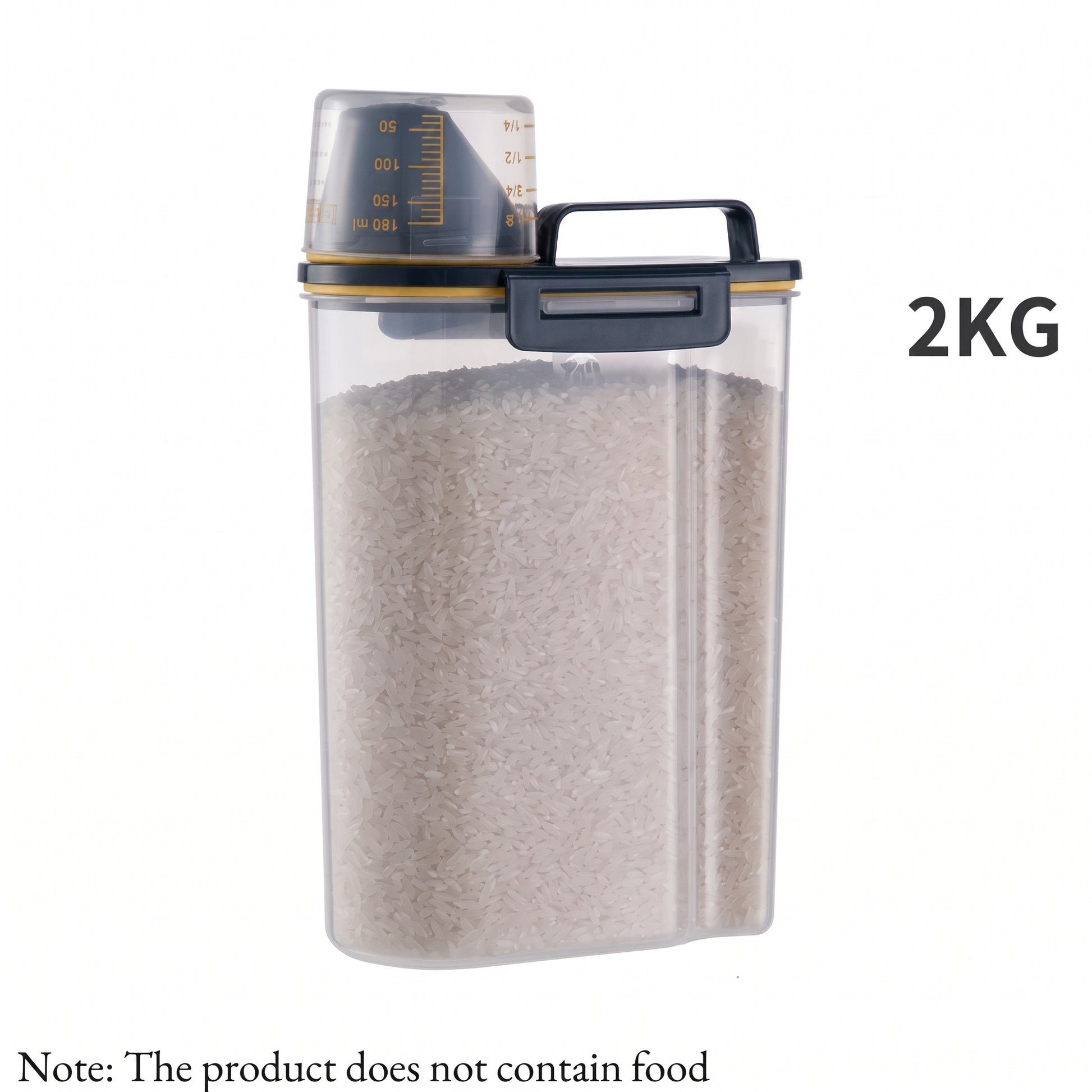 Clear container with gray contents labeled '2KG' on a white background