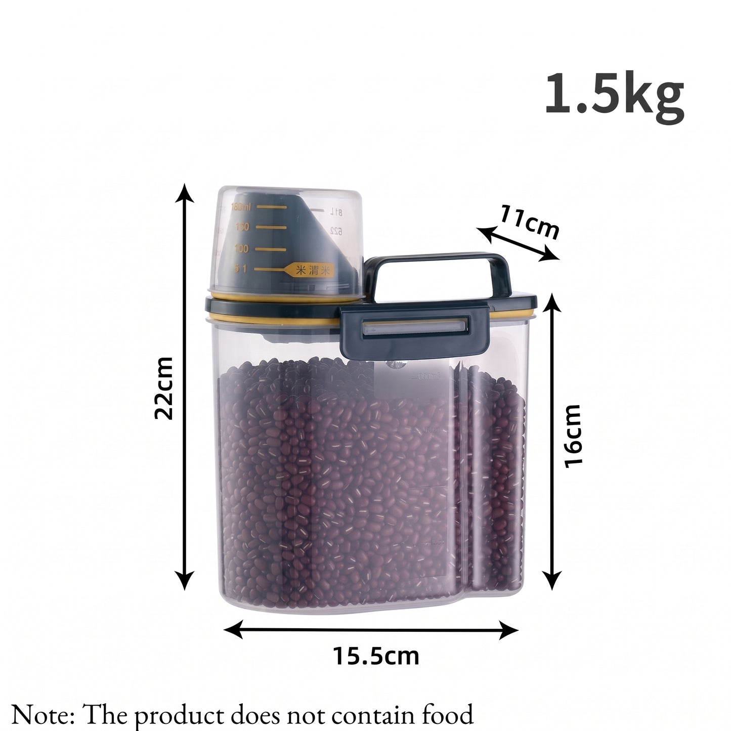 Container with measurement details on a white background