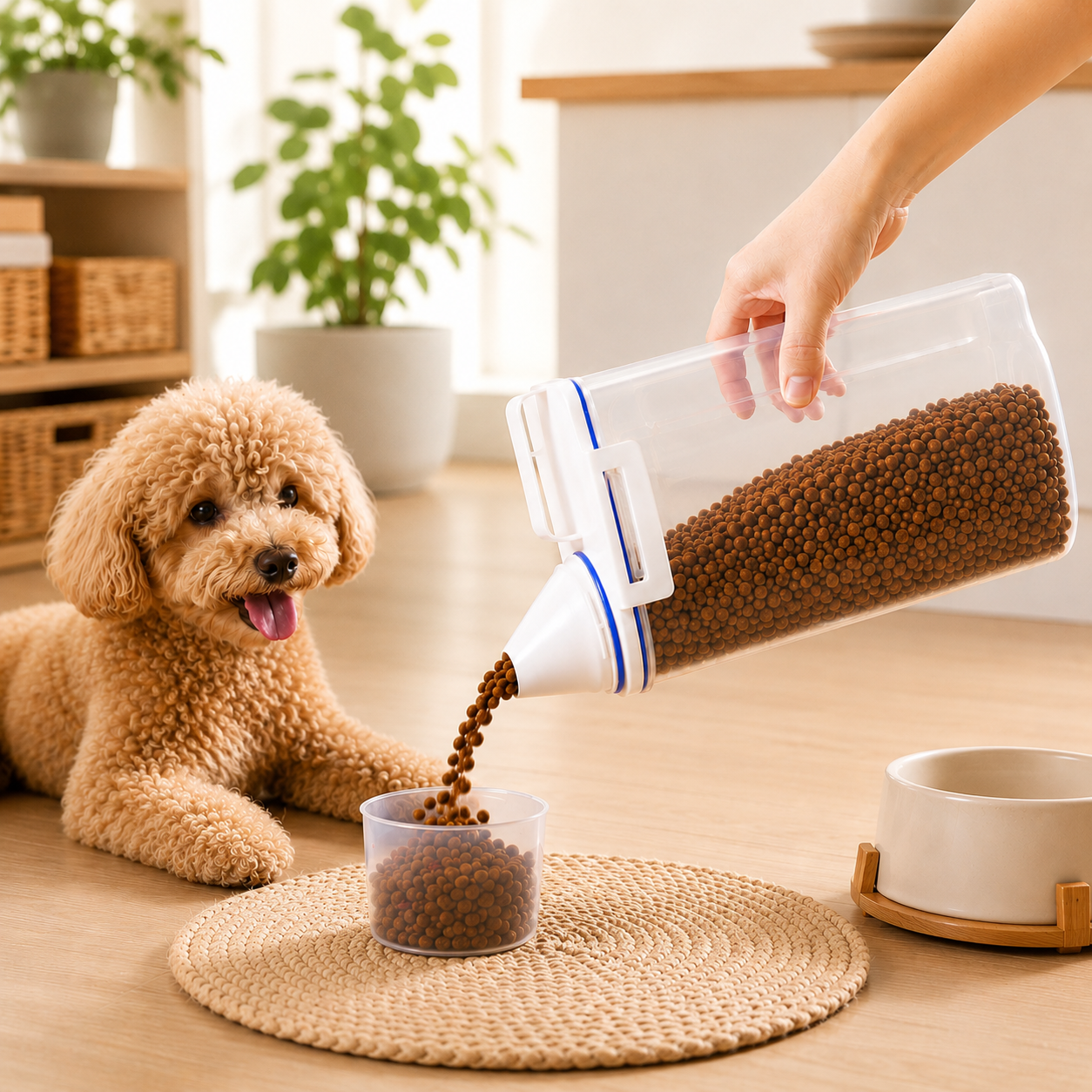 Airtight Pet Food Storage Container with Easy-Pour Spout & Measuring Cup