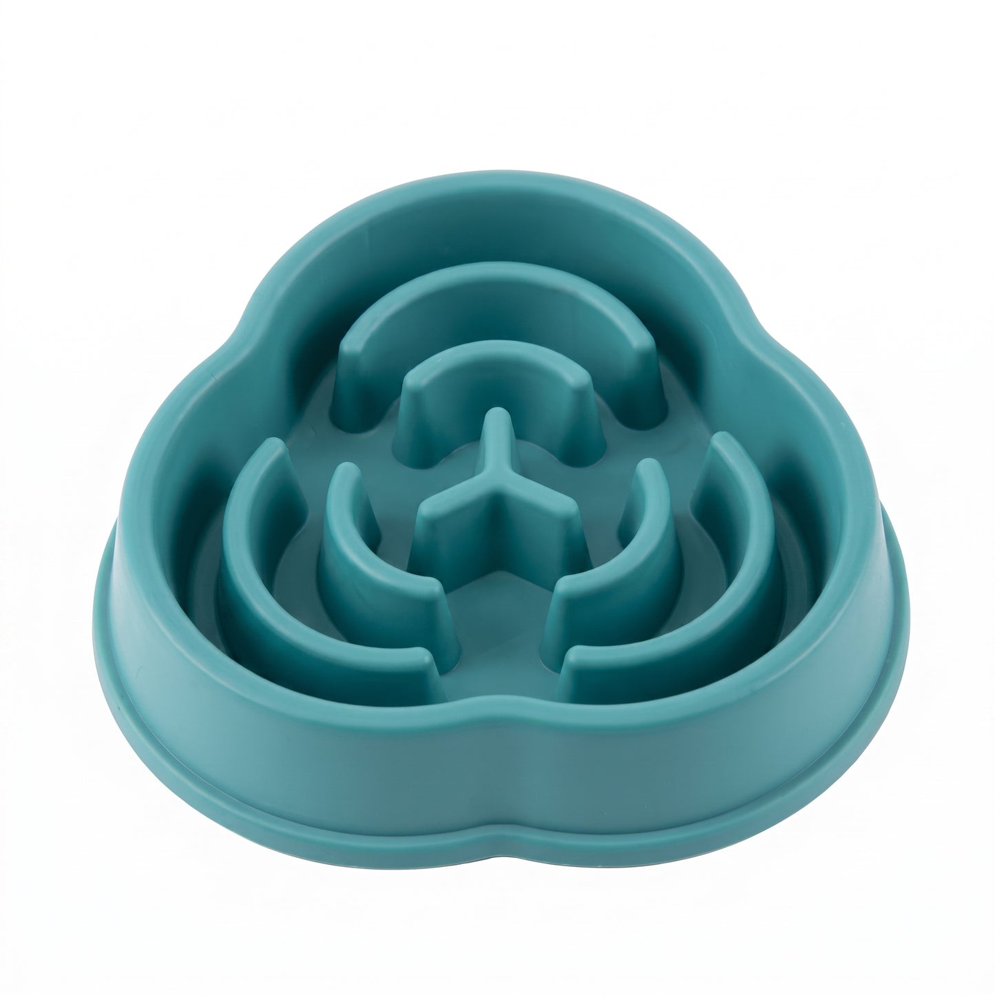 A teal blue pet slow feeder with a cloud-like shape and maze-style internal channels, shown on a plain white background.