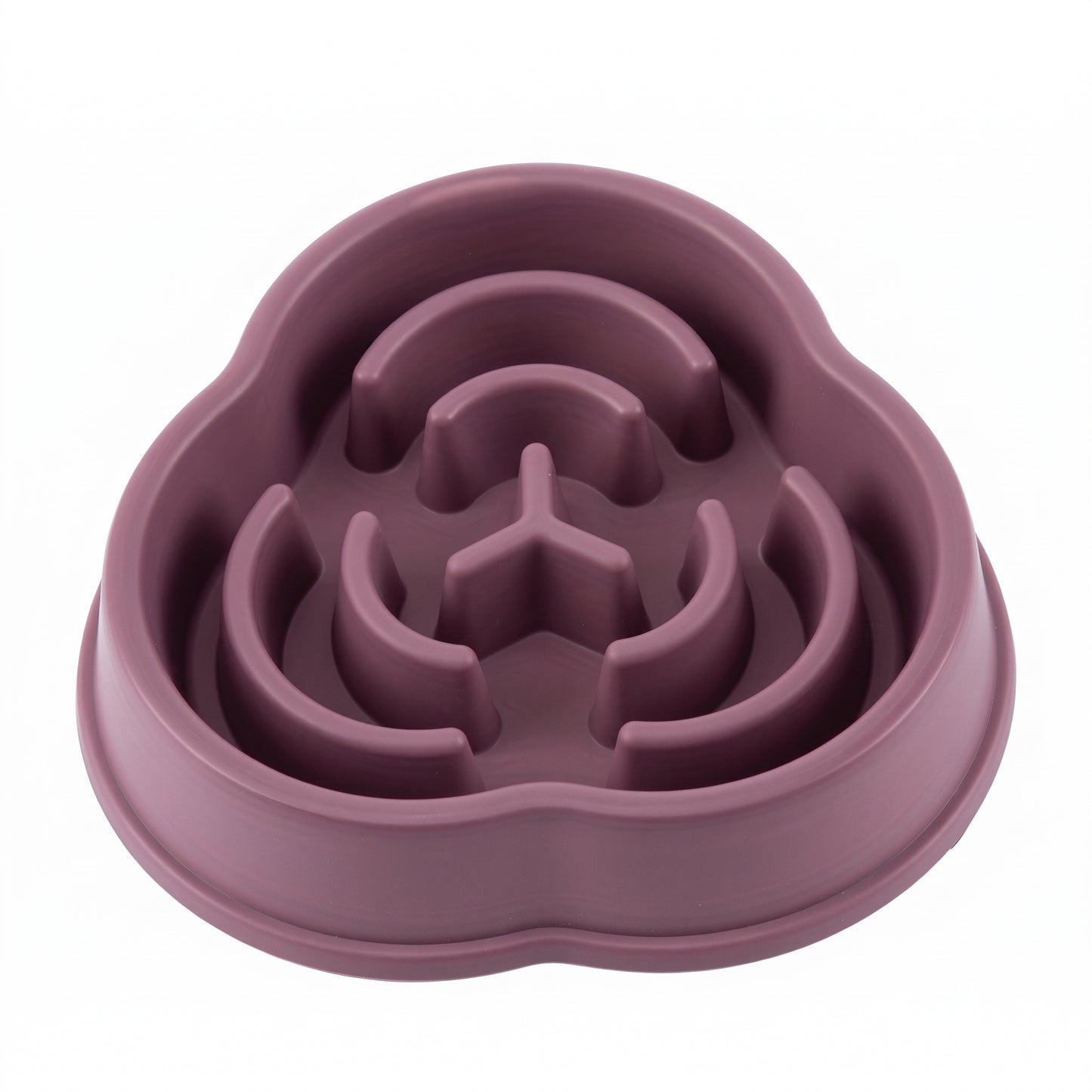 A purple silicone pet slow feeder bowl with a multi-level maze design, shown on a solid white background.